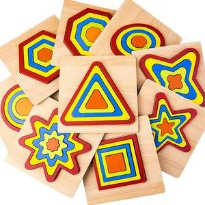 Puzzle Montessori en bois de formes géométriques pour enfants, jouet éducatif précoce, tige en contreplaqué, jeu de planches, loisirs créatifs