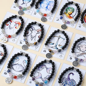 Bracciale con Perline di Cristallo Curativo in <span class=keywords><strong>Ossidiana</strong></span> <span class=keywords><strong>Nera</strong></span> dei 12 Segni Zodiacali, Gioielli con Cristalli Curativi per Uomini e Donne - Product Image 1
