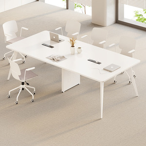 Table de conférence en bambou, longue, rectangulaire, minimaliste, moderne, pour réunions du personnel, style banc, simple, grande table de direction - Product Image 1