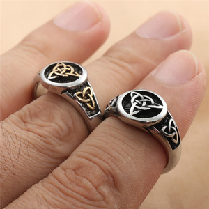 European American Style Titanium Steel Irish Flower <b>Ring</b> Men's Punk Retro Geometric Design Size 28 Gift Jewelry - Product Image 2