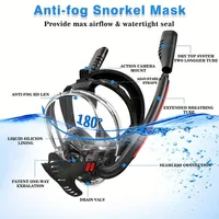Masque de plongée intégral 180 ° Masque de plongée panoramique en silicone à double tube, étanche et anti-fuite pour la natation sous-marine