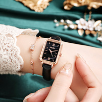 Montre rectangulaire Douyin pour femme, style rétro chic, en alliage, 30 mm, avec aiguilles, inspirée des influenceuses à visage vert, idéale pour les livestreams et la génération de prospects.