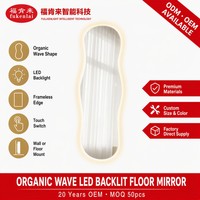 Miroir sur pied sans cadre Fullkenlight de luxe, pleine longueur, forme irrégulière, miroir ondulé avec éclairage LED intégré, miroir de corps entier