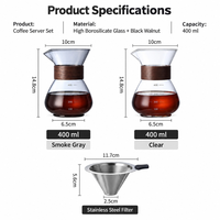 Carafe à café en verre borosilicate Kingze 400 ml avec col en noyer et filtre en acier inoxydable pour café