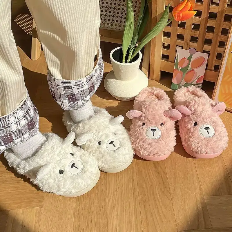 Designer Women Indoor Home House Animal Lovely Slippers Winter Cute Sheep Curly Faux Fur Warm Slipper