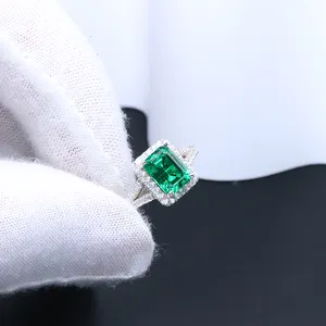 2024 Trending Lab Gemstone Ring 925 Sterling Sliver Lab Created Emerald Ring Green Lab Grown Emerald Ring For Women