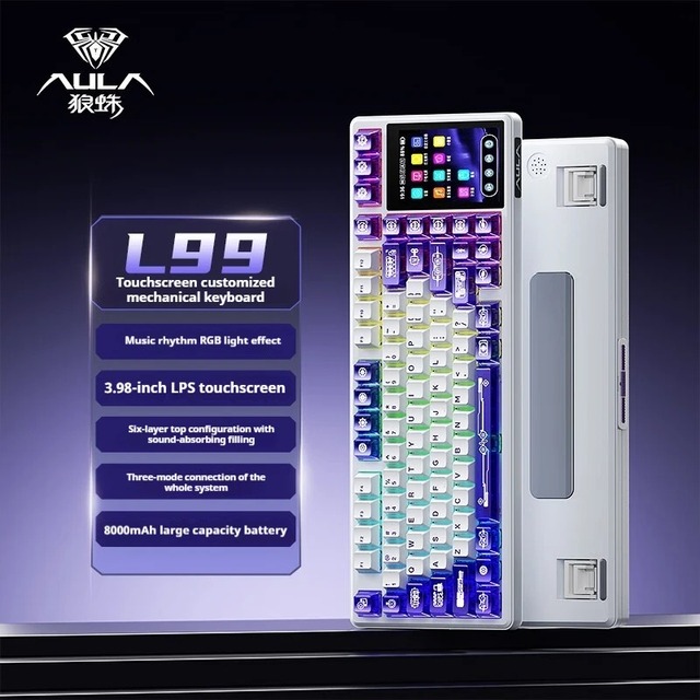 AULA L99 Customized Mechanical Keyboard with 3.98" TFT Screen 8000mAh Battery Tri-Mode PBT RGB Hot Swap Keyboard