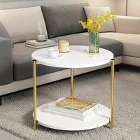 Table basse ronde moderne en MDF avec base en métal doré léger et pieds en métal, durable et facile à assembler, meubles de salon