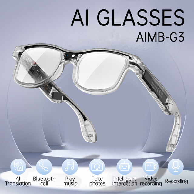 G3 AI Smart Glasses 3 Pairs Color Changing Lenses in One with 8MP Camera Audio Video Record SmartGlasses