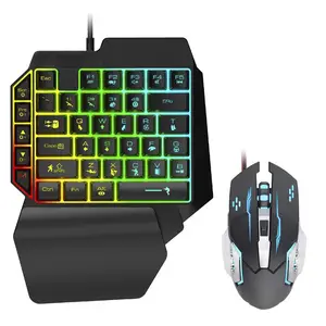 Keyboard dan Kit Mouse Gaming, Papan Ketik Permainan Satu Tangan untuk PS3 PS4 PS5 RGB Backlit Ergonomis Kabel USB 35 Kunci Gamer