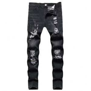 Jeans de Mezclilla para Hombre, Diseño Personalizado, Bordado 3D de Flores, Cintura Alta, Corte Holgado, Estilo Hip Hop Vintage, Lavado Desgastado - Product Image 1