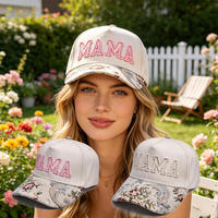 Topi Baseball Wanita 5 Panel MAMA Bordir Logo 3D Motif Bunga Custom Logo Katun Dua Warna