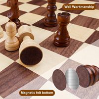 Jeu d'échecs magnétique en bois avec 34 pièces en bois faites à la main pliantes portables + extra queen