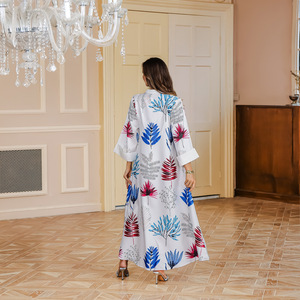 Robe Abaya d'été pour femme musulmane, en polyester, imprimée de strass, à manches longues, motif floral, style Moyen-Orient, vêtement islamique, longueur au sol - Product Image 5