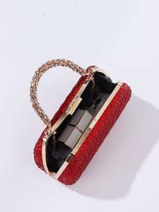 Pochette élégante et luxueuse ornée de cristaux rouges, sac de soirée glamour pour femmes - Product Image 2