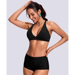 2025 <b>Women's</b> Swimdress Push Padded Bikini Top with Twist Front Criss Cross Back <b>Tankini</b> Swimsuit Top Only - Product Image 3