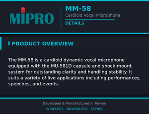 MIPRO Heavy Duty Cardioid Dynamic Vocal <b>Microphone</b> With Shockmount For Clear Speech Conference Dynamic Mic - Product Image 5