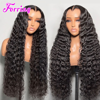 Pelucas de Cabello Humano Brasileño Virgen sin Procesar, con Ondas de Agua, Rizadas, con Frente de Encaje Transparente HD 13x4 sin Pegamento y Cutículas Alineadas