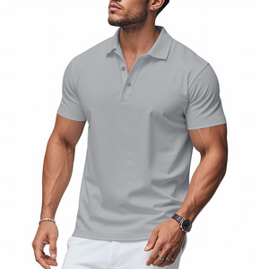 Polo da uomo estiva di tendenza, tinta unita, con risvolto e bottoni, nuova, traspirante, ad asciugatura rapida, a maniche corte, alla moda e casual. - Product Image 4
