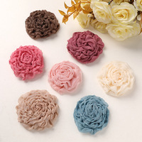 Fleur en tissu de chiffon froissé à bords brûlés, rose séchée, gaufrée 3D, pour DIY, pince à cheveux, broche, décoration de vêtements, applique, patch, chapeau