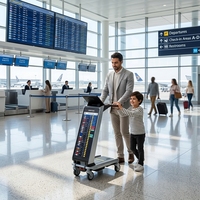 Tableau de bord numérique interactif pour le suivi des bagages d'aéroport avec écran tactile capacitif Android, basé sur le cloud IoT et fonctionnalités de géolocalisation