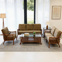 Natürliches Rattan Modernes Nordisches Wohnzimmer-Sofa-Set Handgewebtes 3-Sitzer-Sofa Sessel Glastisch Couchtisch Wohnmöbel