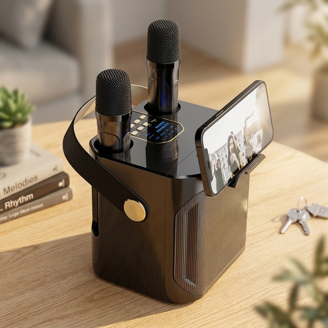 Mini Karaoke Speaker WJ-A926 for 5.3 Dual Wireless Microphones Rechargeable Battery TF Card Support Voice Changer Portable