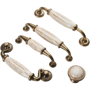European Antique <b>Ceramic</b> Cabinet Handle Marble Pattern Zinc Alloy Drawer Pull Bar Style Durable Furniture Hardware - Product Image 4