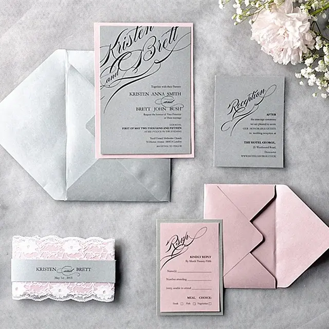 Tarjetas personalizadas con temática de lujo para niños, tarjetas de invitación de cumpleaños y boda, con sobre y pegatinas, color negro y rosa
