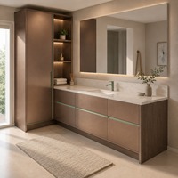Sistema de Mueble de Baño Moderno y Minimalista con Espejo de Mármol Personalizado, Espejo LED con Acabado Coordinado para Configuración a Medida