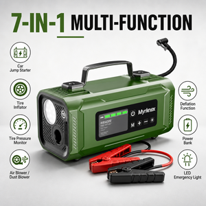 Démarreur d'urgence 7-en-1 avec gonfleur de pneus, booster de batterie, <span class=keywords><strong>compresseur</strong></span> d'air, batterie externe, lumière LED, souffleur et dégonfleur - Product Image 2