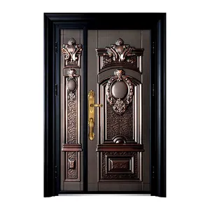 China Supplier House Villa Front Carving Cast Aluminum Door Small Front Double Designs Exterior Metal Door