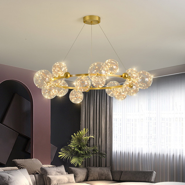 Bubble Chandelier LED String Filament Glass Vintage Gold Hanging Lamp, for Bedroom Dining Room Kitchen Island Living Room