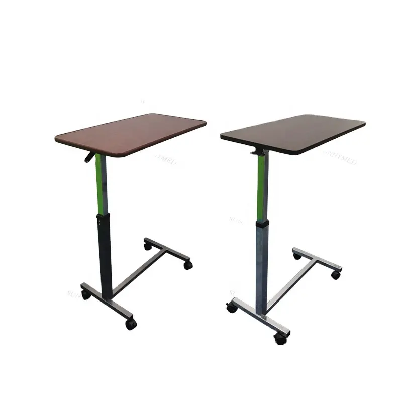 SY-R083 Stainless steel adjustable over bed table with wood panel Hospital Bed Side Table for patient Dinning