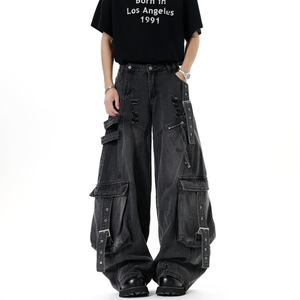 Jeans Cargo Extra Grandes para Hombre, Diseño con Múltiples Bolsillos, Jeans de Moda Urbana para Eventos Casuales y de Moda Diaria - Product Image 5