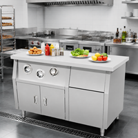 Table de travail centrale en acier inoxydable pour usage commercial avec armoire de rangement pour équipement de cuisine de restaurant