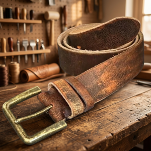 <b>Vintage</b> Style Real Cow Leather <b>Belts</b> Men's Accessories Waterproof Heavy Duty Eco-Friendly Durable Steel Buckle 3.8CM Width BS - Product Image 1