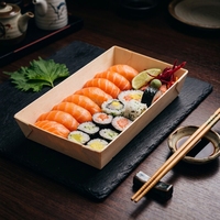 Boîte à dessert, boîte à gâteau, boîte à sushi, emballage en plastique avec couvercle, forme trapézoïdale, boîte alimentaire en bois