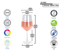 Verre à vin en plastique de 18 oz avec logo personnalisé, sans MOQ, réutilisable, incassable, coupe à champagne pour mariage et fête