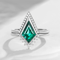 Bagues de mariage en argent sterling 925 en forme de V, ensemble de bagues de fiançailles en forme de cerf-volant avec émeraude verte de laboratoire et zircon cubique