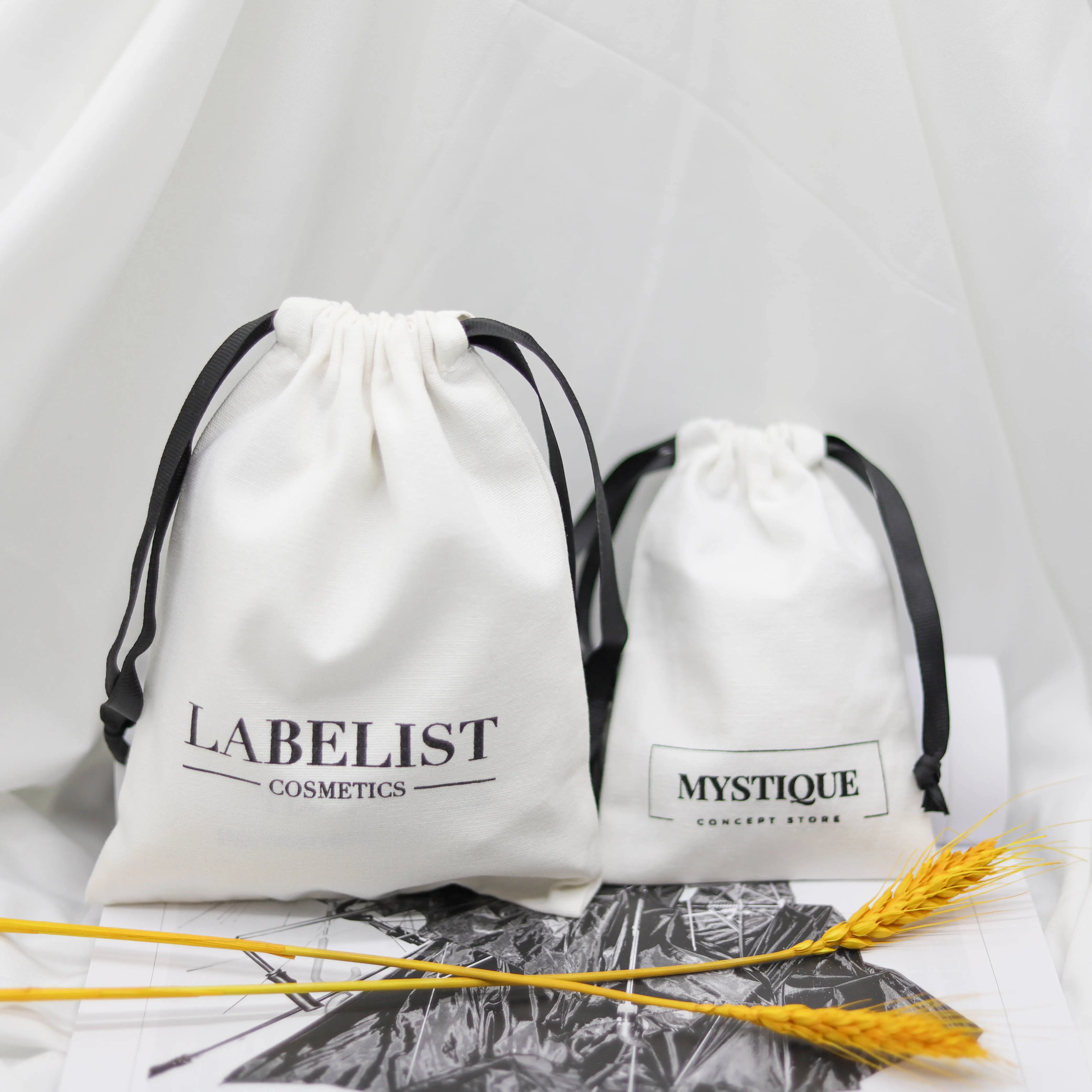 Custom Logo brand Design Jewelry linen pouches muslin bags organic cotton bags