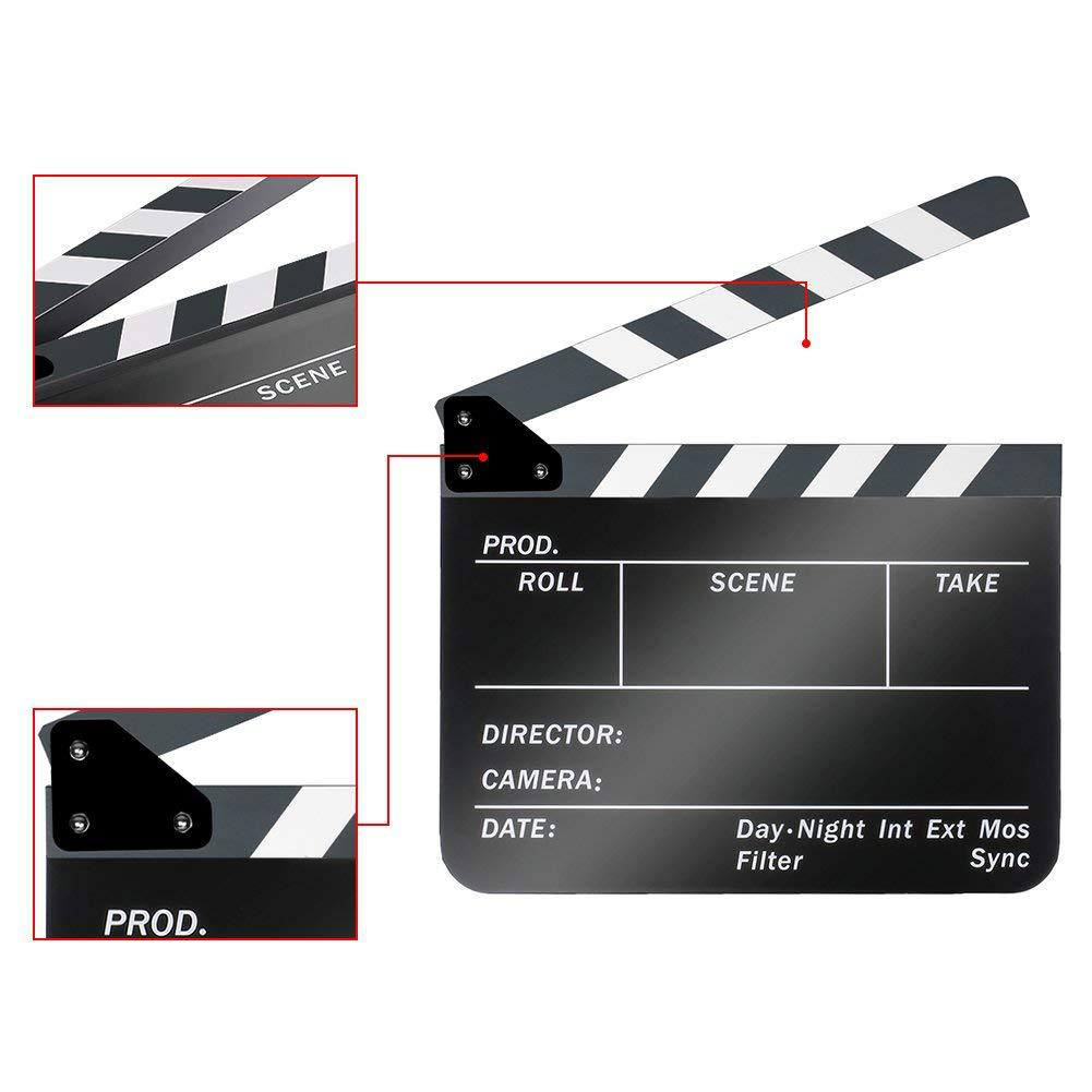Topiky Clap Boards, Acryl Regisseur Szene Clapperboard TV Film Action Board Film Cut Prop mit Stift für Shoot Props/Werbung(Schwarz-Weiss