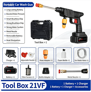 <span class=keywords><strong>Pistola</strong></span> <span class=keywords><strong>de</strong></span> Lavado <span class=keywords><strong>de</strong></span> Alta Presión Inalámbrica Recargable para Auto, 21VF, Portátil, Autocebante, con Kit Completo <span class=keywords><strong>de</strong></span> Accesorios y Almacenamiento - Product Image 3