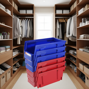 Contenedores de Almacenamiento de Plástico Resistente de 11X5X5 Pulgadas, Organizadores Apilables para Colgar en el Armario, Oficina o Despensa, Paquete de 12, Azul y Rojo - Product Image 2