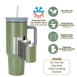 Gobelet isotherme en acier inoxydable de 40 oz avec logo personnalisé, grande capacité, moderne, avec poignée et paille, idéal pour les cadeaux d'affaires - Product Image 3