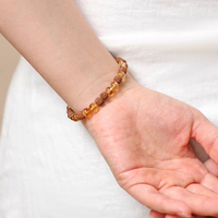 Bracelet de style moderne avec perles aromatiques tibétaines, cristal tour jaune et graines de Bodhi couleur thé clair, 6 mm, fait main, boucle unique