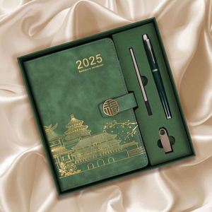 Luxury Business Gift <b>Set</b> Customized Logo A5 Leather <b>Notebook</b> China Hardcover Style with Sewing Binding - Product Image 2