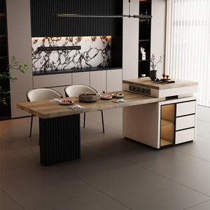 Isola Multifunzionale in Legno di Alta Gamma con Piano in Pietra, Design Italiano di Lusso Leggero, <span class=keywords><strong>Penisola</strong></span> da Cucina Rettangolare - Product Image 2
