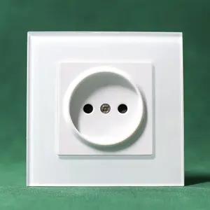 White Black Glass Panel Sockets And Switches EU 2P Russia Brass Electrical Wall Socket Europe With Children Protection