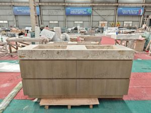 Lavabo <span class=keywords><strong>double</strong></span> sur pied en marbre <span class=keywords><strong>de</strong></span> silice naturelle <span class=keywords><strong>de</strong></span> breccia SH STONE, beige, pour <span class=keywords><strong>salle</strong></span> <span class=keywords><strong>de</strong></span> <span class=keywords><strong>bain</strong></span> moderne d'appartement ou <span class=keywords><strong>de</strong></span> villa - Product Image 2